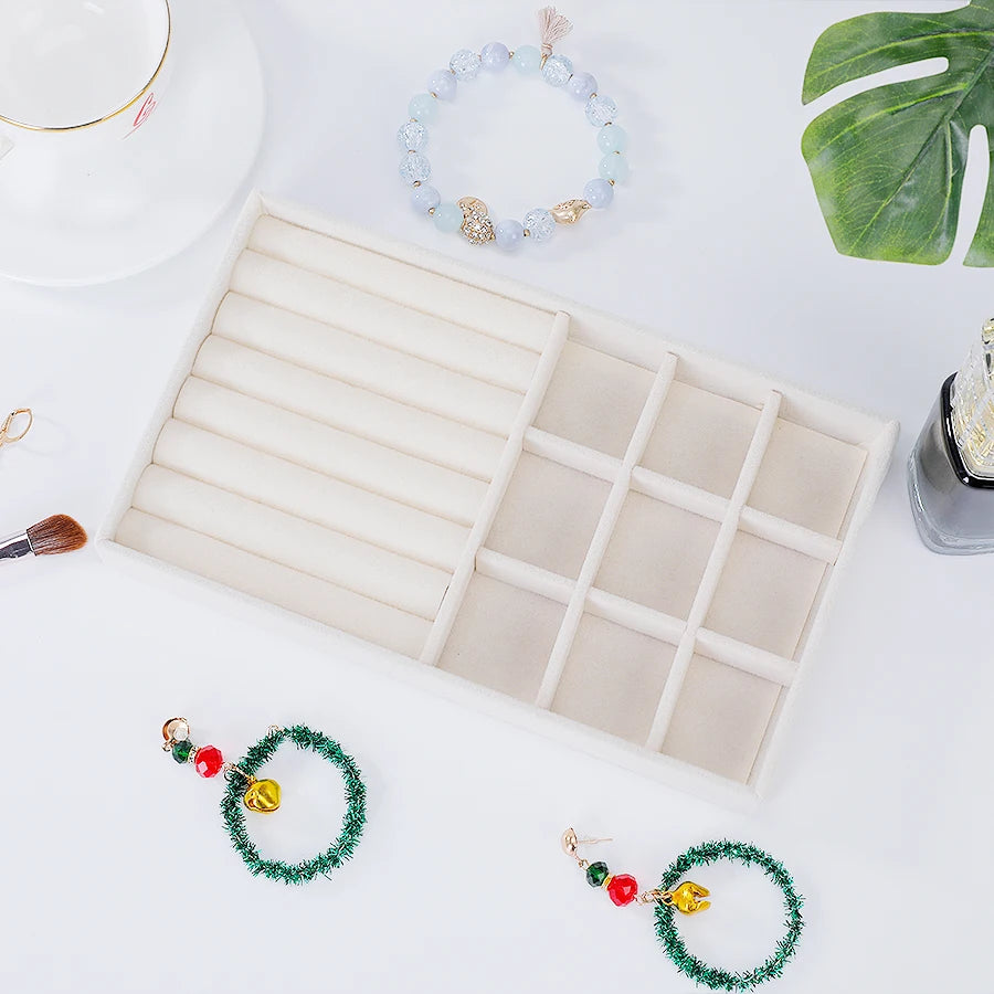 1PC, Flocking Jewelry Box Jewelry Tray, Color: Beige - WOF