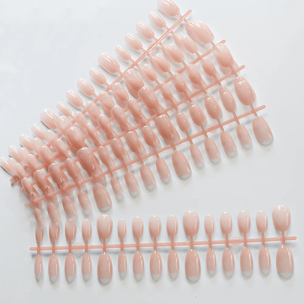 150Pcs Gradient Nude Short Almond Fake Nails XS/S/M Size Glossy Full Cover Press On Nail French False Fingertips for Women Daily