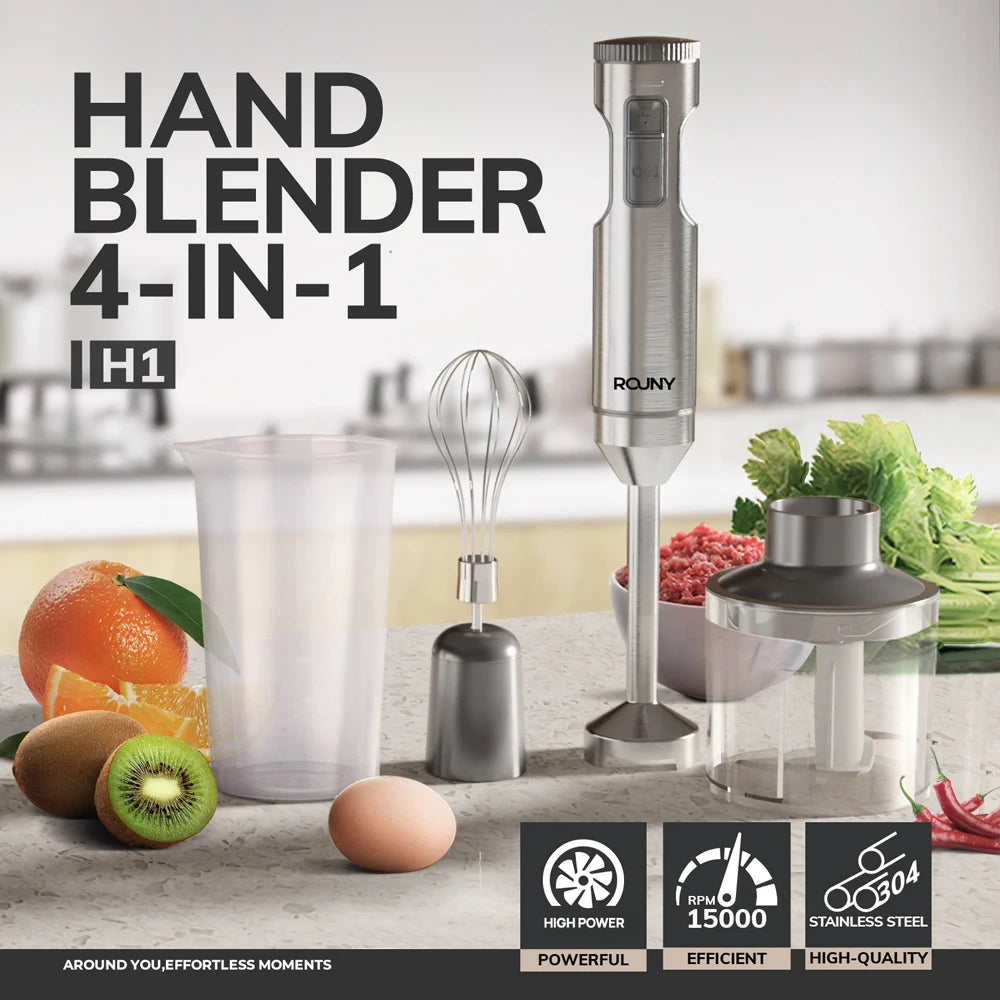 Hand Immersion Blender Powerful 4-in-1,Stainless Steel Stick Food Mixer,700ml Mixing Beaker,500ml Processor,Whisk