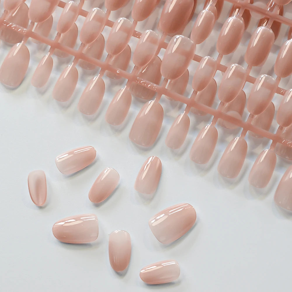 150Pcs Gradient Nude Short Almond Fake Nails XS/S/M Size Glossy Full Cover Press On Nail French False Fingertips for Women Daily
