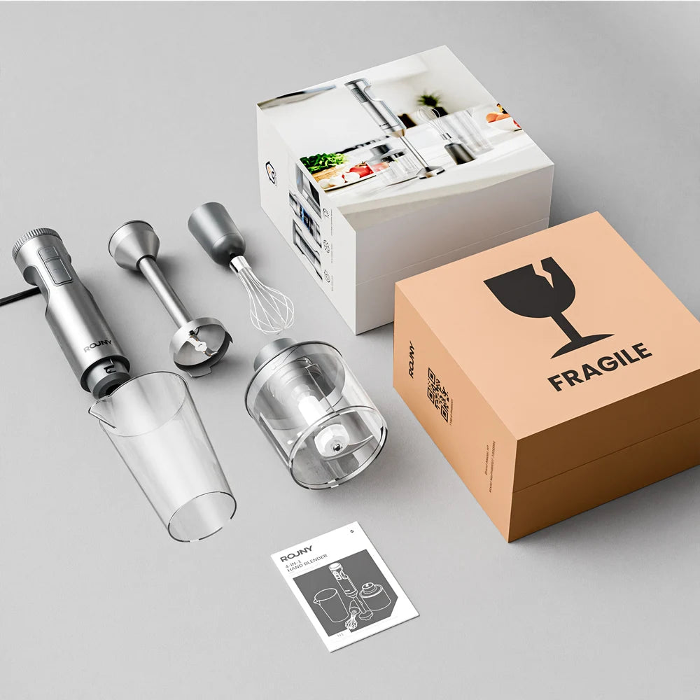 Hand Immersion Blender Powerful 4-in-1,Stainless Steel Stick Food Mixer,700ml Mixing Beaker,500ml Processor,Whisk