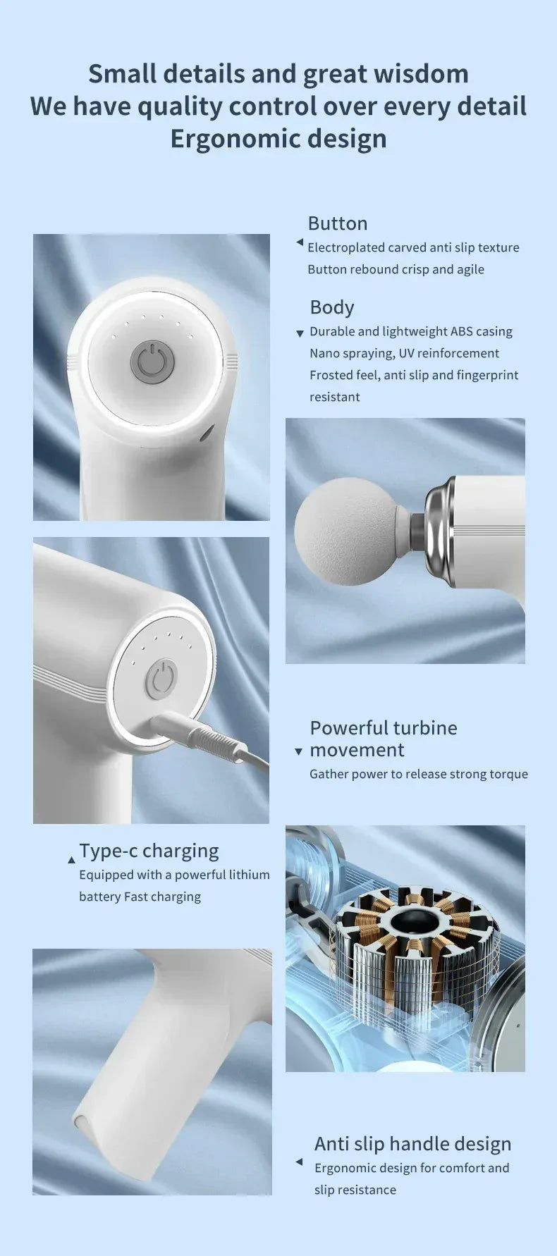 HOMEFISH Portable Electric Massage Gun with 4 Interchangeable Heads & LED Light for Full Body Relaxation Electric Massage Gun - WOF 