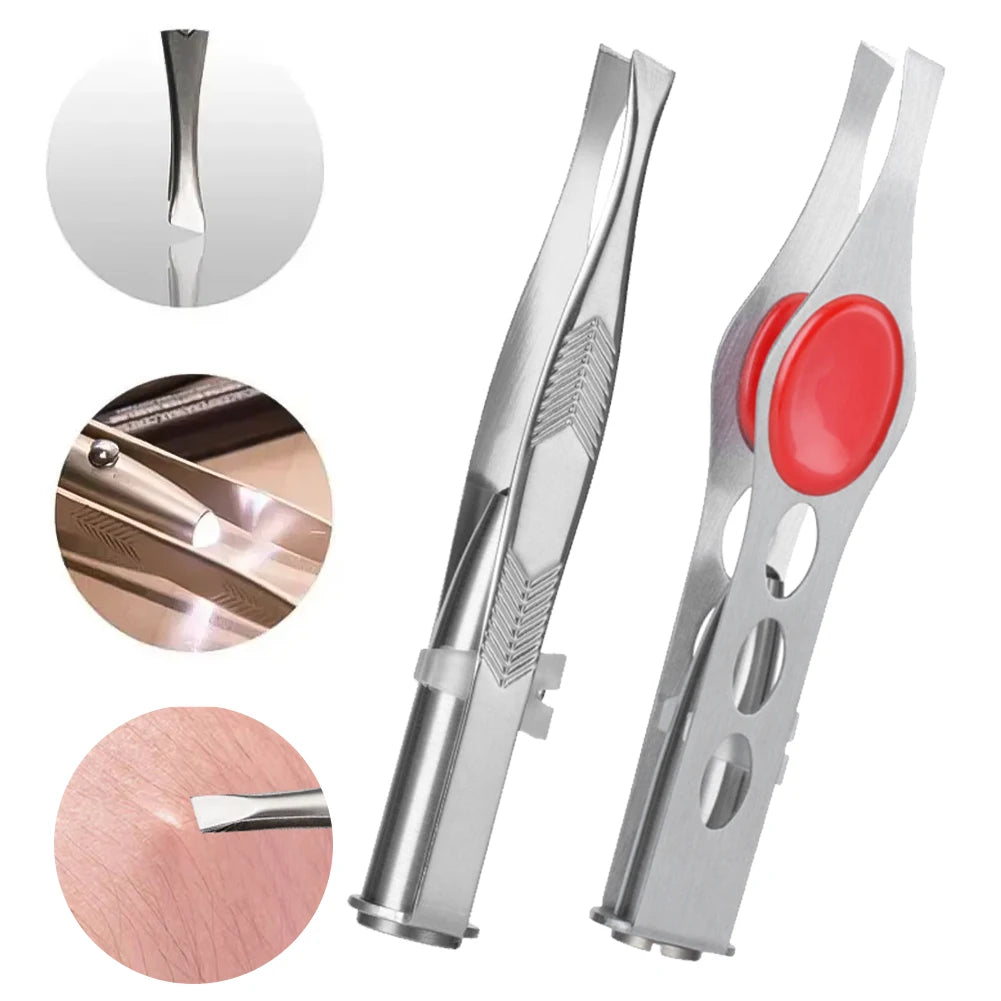 1pcs Hot Sales Portable Stainless Steel Button Cell Smart Design Eyebrow Hair Remove Tweezer with LED Light Makeup Tool