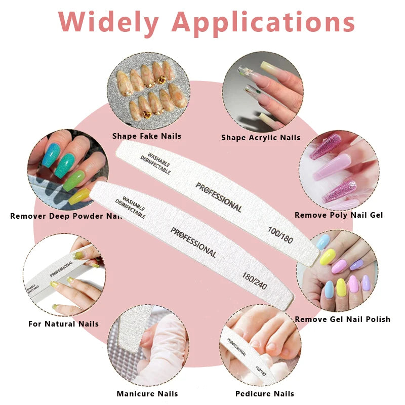 10pcs/Lot Wooden Nail Files Professional 100 180 240 Emery Board Manicure Buffer Grey Boat Double-sided Wooden Pedicure Buffers