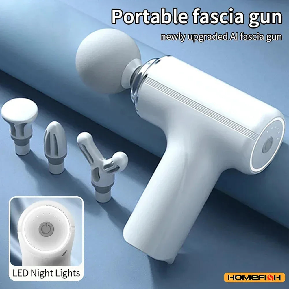 HOMEFISH Portable Electric Massage Gun with 4 Interchangeable Heads & LED Light for Full Body Relaxation Electric Massage Gun - WOF 