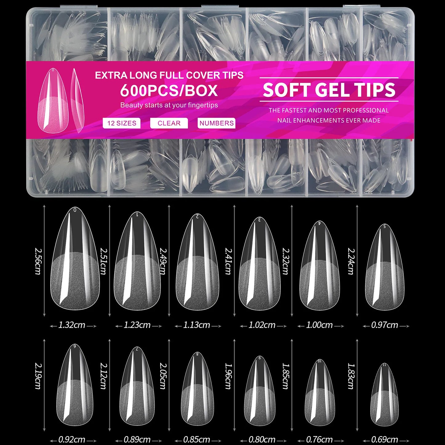 600Pcs Short Almond Nail Tips Soft Gel Nail Tips Full Cover False Nail Tips For Acrylic Nails Manicure Salon Home Press On Nails
