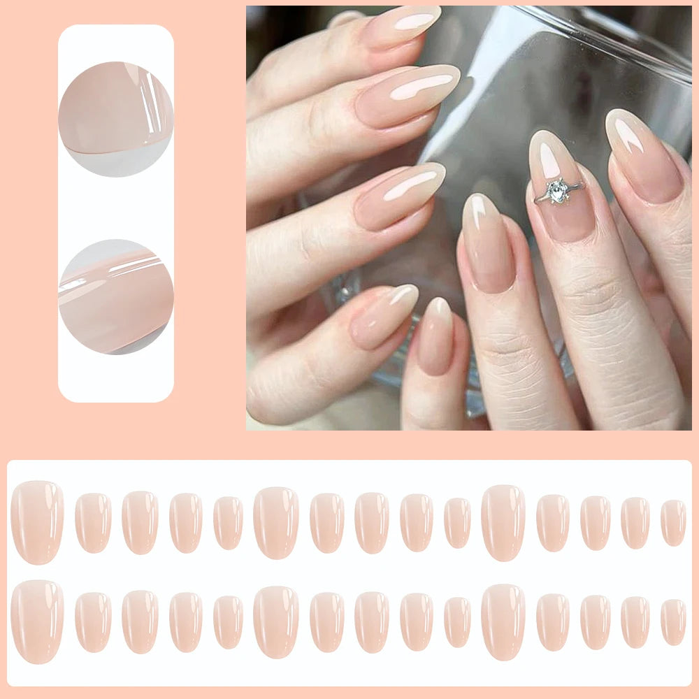 150Pcs Gradient Nude Short Almond Fake Nails XS/S/M Size Glossy Full Cover Press On Nail French False Fingertips for Women Daily