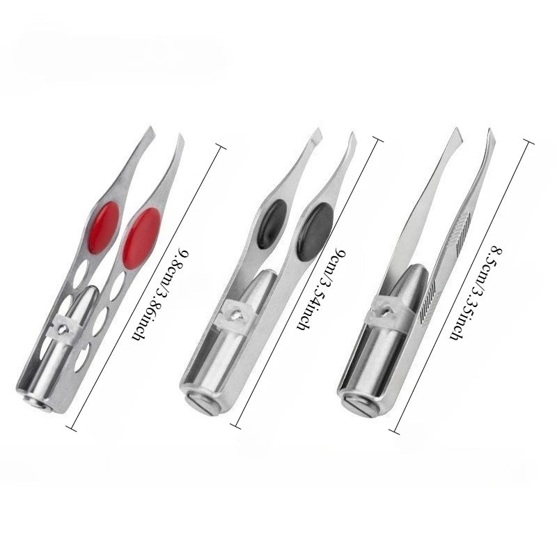 1pcs Hot Sales Portable Stainless Steel Button Cell Smart Design Eyebrow Hair Remove Tweezer with LED Light Makeup Tool