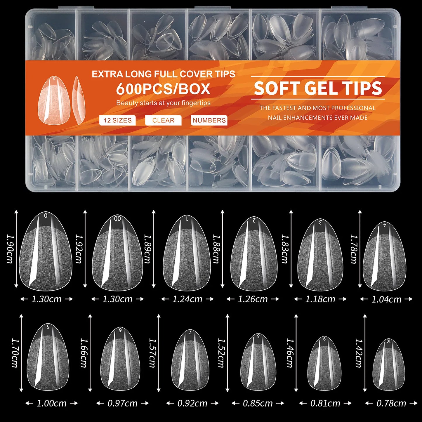 600Pcs Short Almond Nail Tips Soft Gel Nail Tips Full Cover False Nail Tips For Acrylic Nails Manicure Salon Home Press On Nails