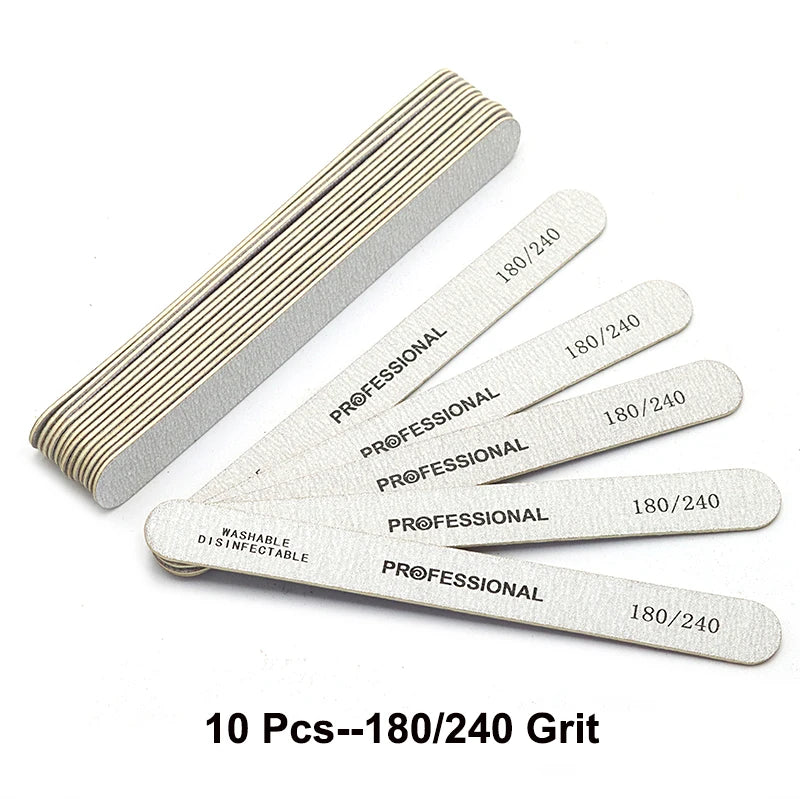 10pcs/Lot Wooden Nail Files Professional 100 180 240 Emery Board Manicure Buffer Grey Boat Double-sided Wooden Pedicure Buffers