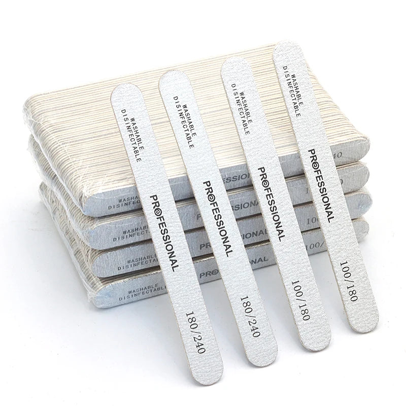 10pcs/Lot Wooden Nail Files Professional 100 180 240 Emery Board Manicure Buffer Grey Boat Double-sided Wooden Pedicure Buffers