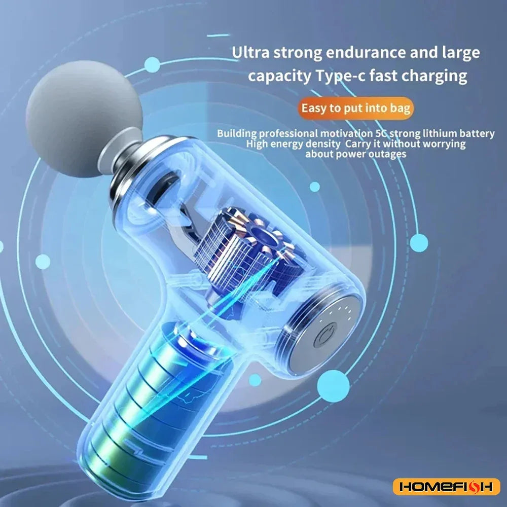 HOMEFISH Portable Electric Massage Gun with 4 Interchangeable Heads & LED Light for Full Body Relaxation Electric Massage Gun - WOF 