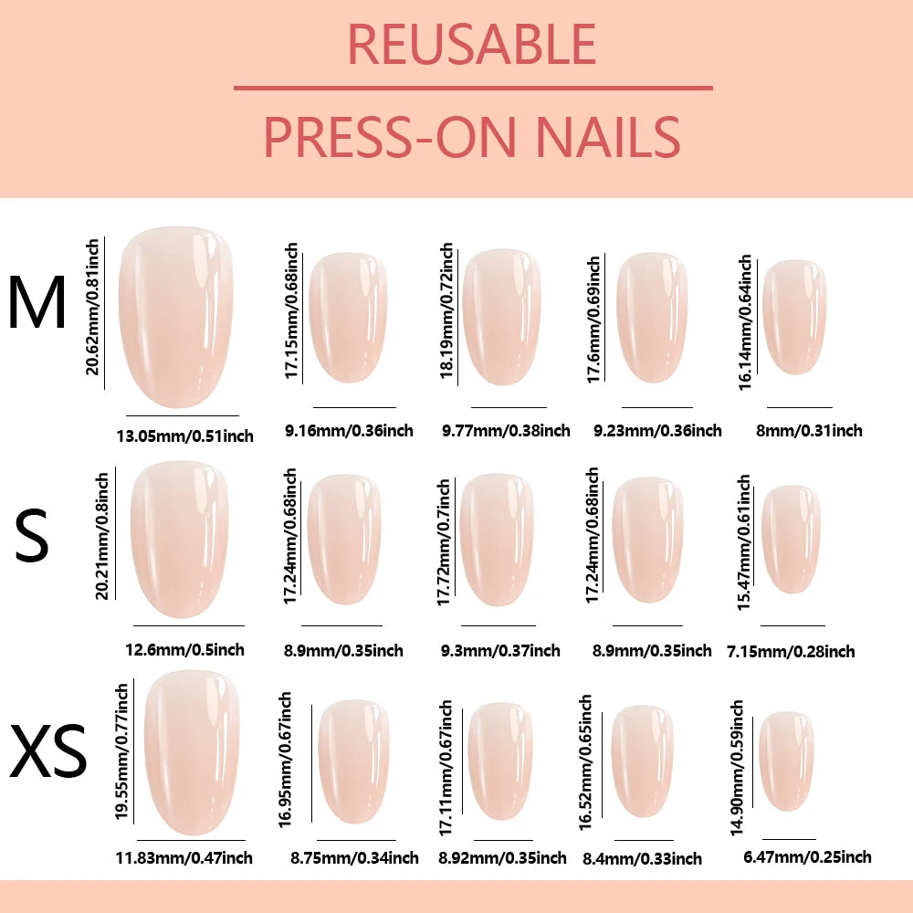 150Pcs Gradient Nude Short Almond Fake Nails XS/S/M Size Glossy Full Cover Press On Nail French False Fingertips for Women Daily