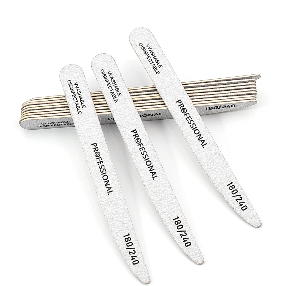 10pcs/Lot Wooden Nail Files Professional 100 180 240 Emery Board Manicure Buffer Grey Boat Double-sided Wooden Pedicure Buffers