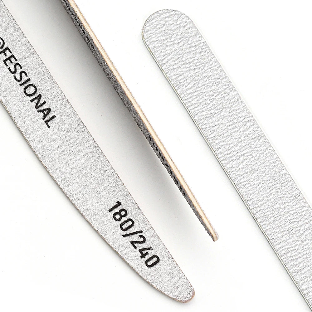 10pcs/Lot Wooden Nail Files Professional 100 180 240 Emery Board Manicure Buffer Grey Boat Double-sided Wooden Pedicure Buffers