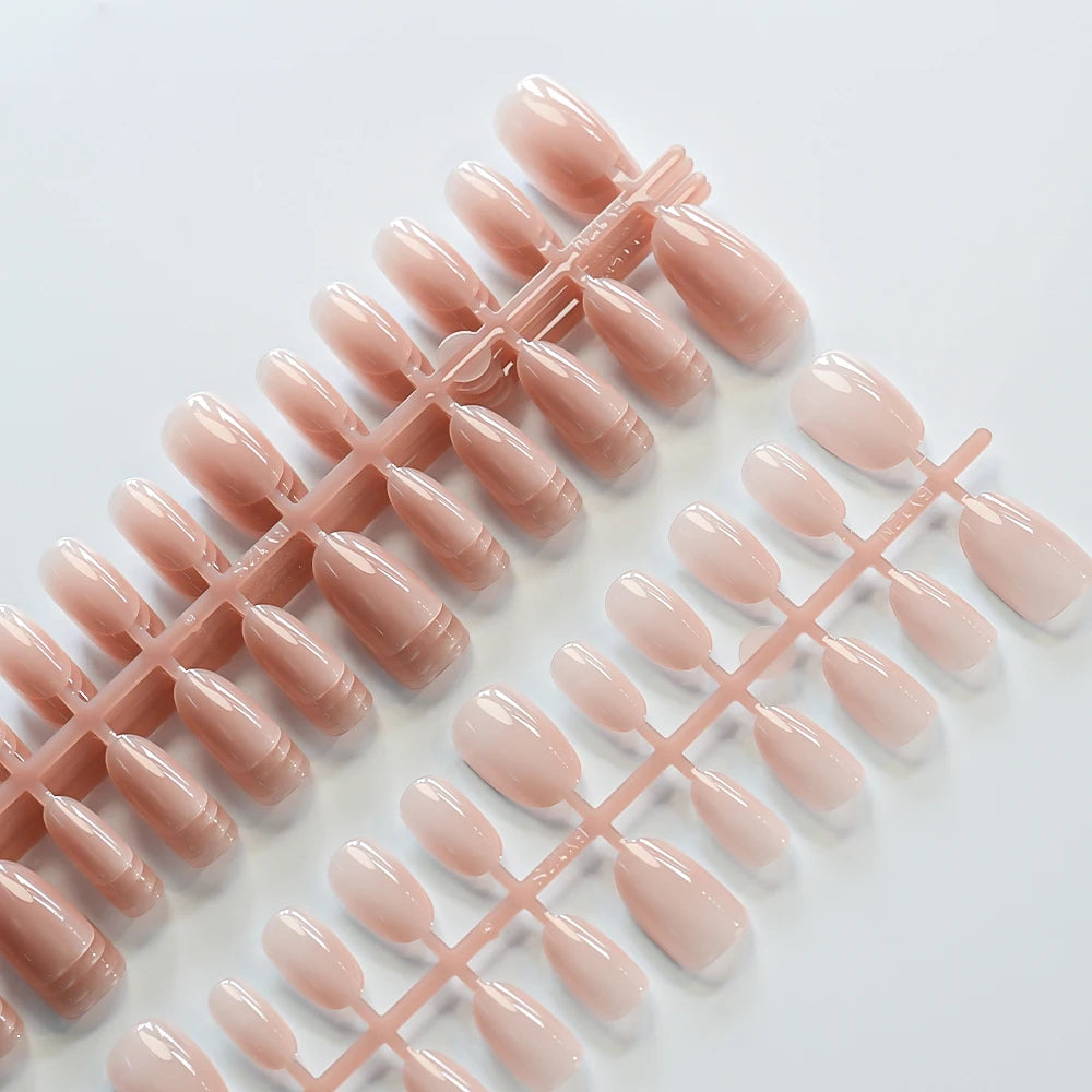 150Pcs Gradient Nude Short Almond Fake Nails XS/S/M Size Glossy Full Cover Press On Nail French False Fingertips for Women Daily