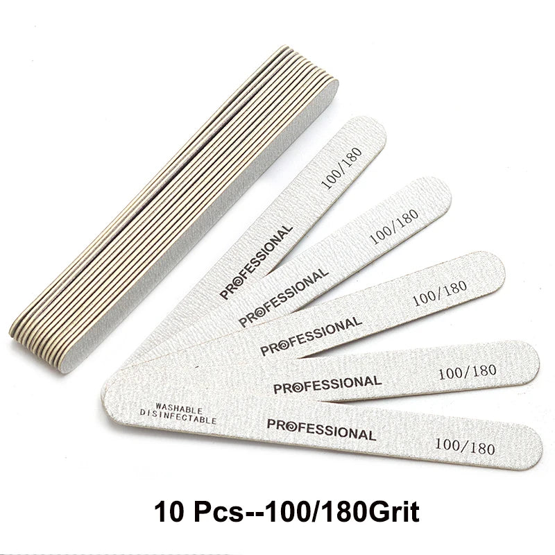 10pcs/Lot Wooden Nail Files Professional 100 180 240 Emery Board Manicure Buffer Grey Boat Double-sided Wooden Pedicure Buffers