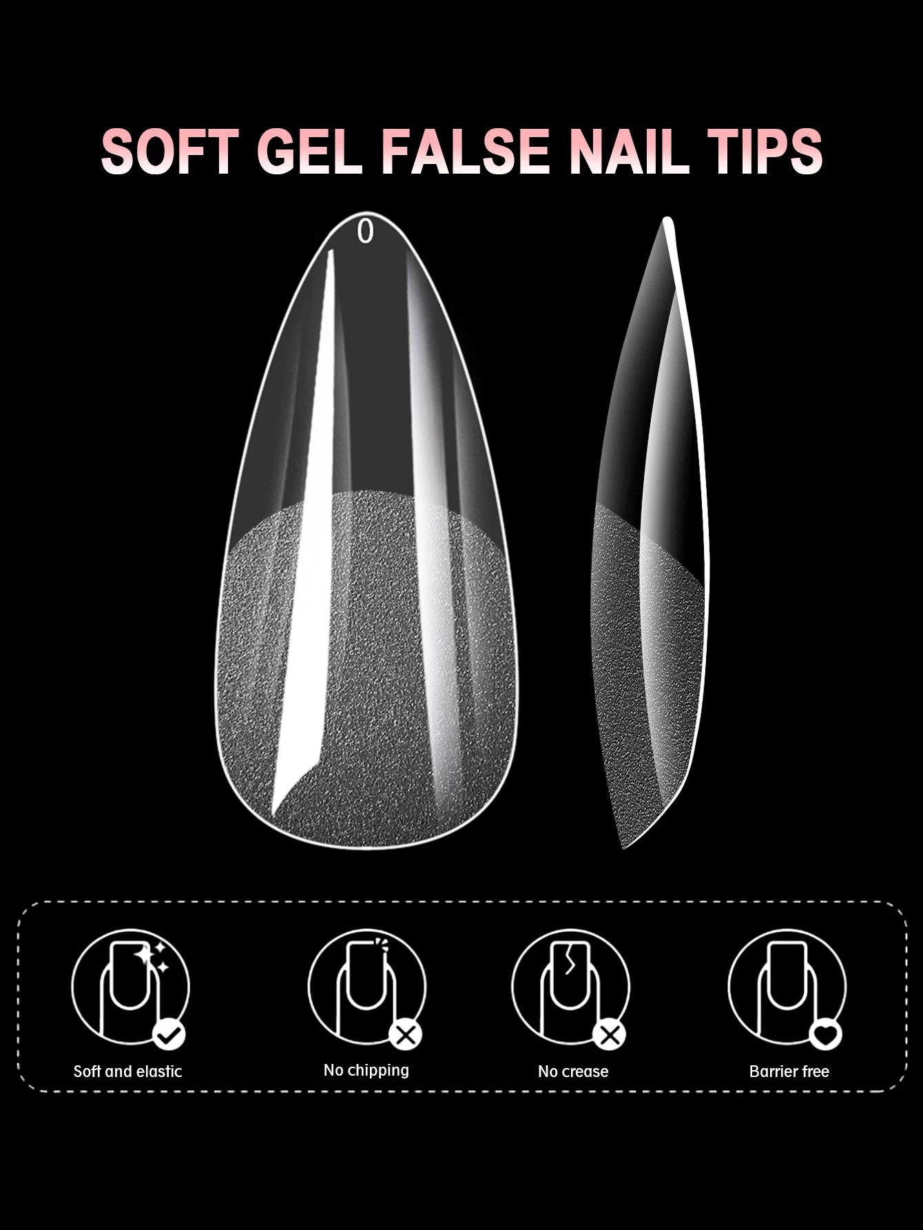 600Pcs Short Almond Nail Tips Soft Gel Nail Tips Full Cover False Nail Tips For Acrylic Nails Manicure Salon Home Press On Nails