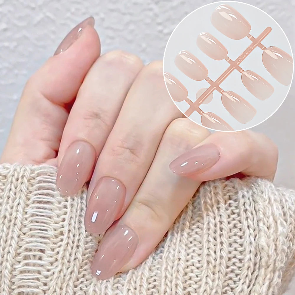 150Pcs Gradient Nude Short Almond Fake Nails XS/S/M Size Glossy Full Cover Press On Nail French False Fingertips for Women Daily
