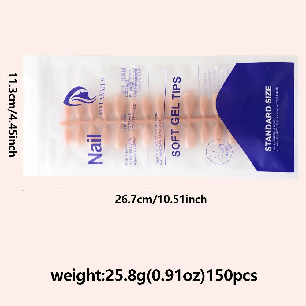 150Pcs Gradient Nude Short Almond Fake Nails XS/S/M Size Glossy Full Cover Press On Nail French False Fingertips for Women Daily