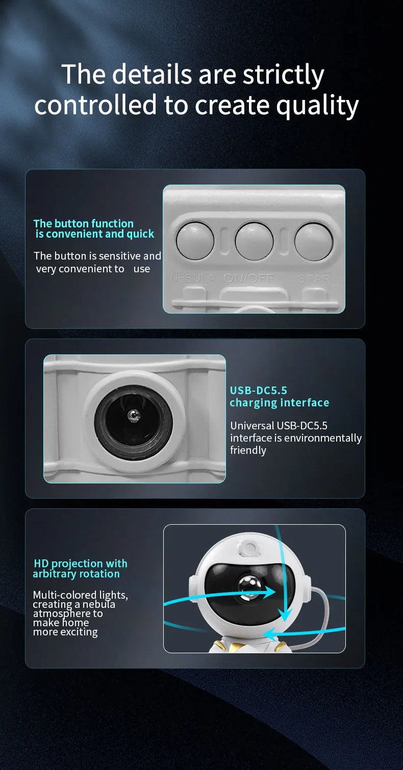 LED Star Galaxies Projector Night Light Astronaut Starry Sky Bedroom Room Decor Children's Gift - LED Atmosphere Creating Lamp