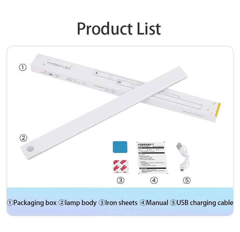 Cabinet Light USB Rechargeable Motion Sensor Led Light For Kitchen Wardrobe Cabinet Lighting 10cm/20cm/40cm/60cm LED Night Light