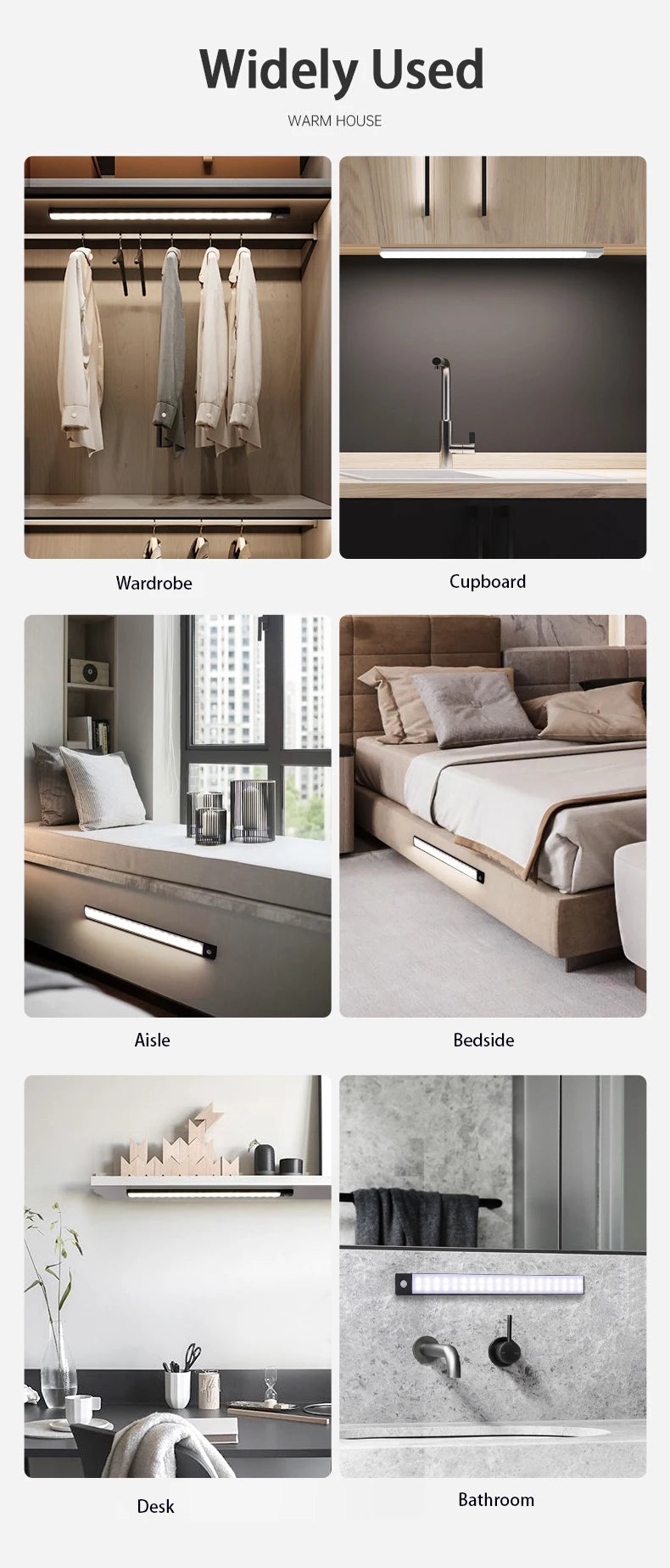 Cabinet Light USB Rechargeable Motion Sensor Led Light For Kitchen Wardrobe Cabinet Lighting 10cm/20cm/40cm/60cm LED Night Light