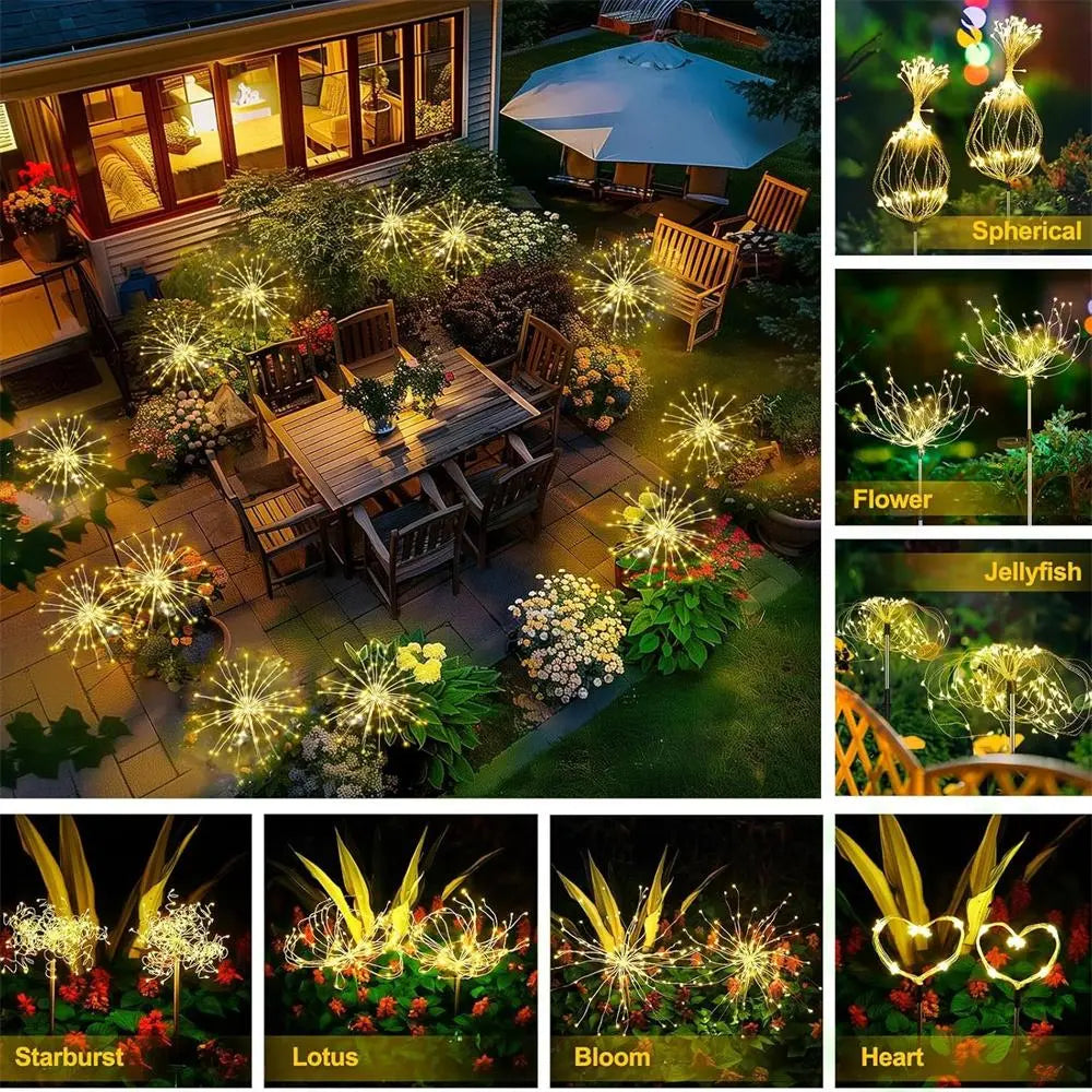 Solar Powered Firework Shaped LED Light, 1 Count Waterproof Outdoor Dandelion Lawn Lamp, Garden Decoration Fairy Lights, Outdoor Garden Lighting for Patio Garden Decor, Modern #GLOBAL PICKS
